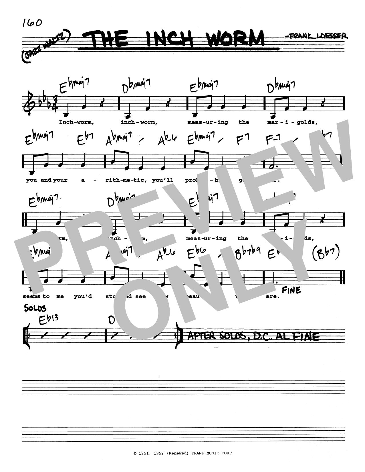 Frank Loesser The Inch Worm (Low Voice) Sheet Music