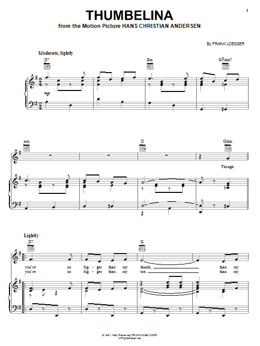 Frank Loesser Thumbelina Sheet Music