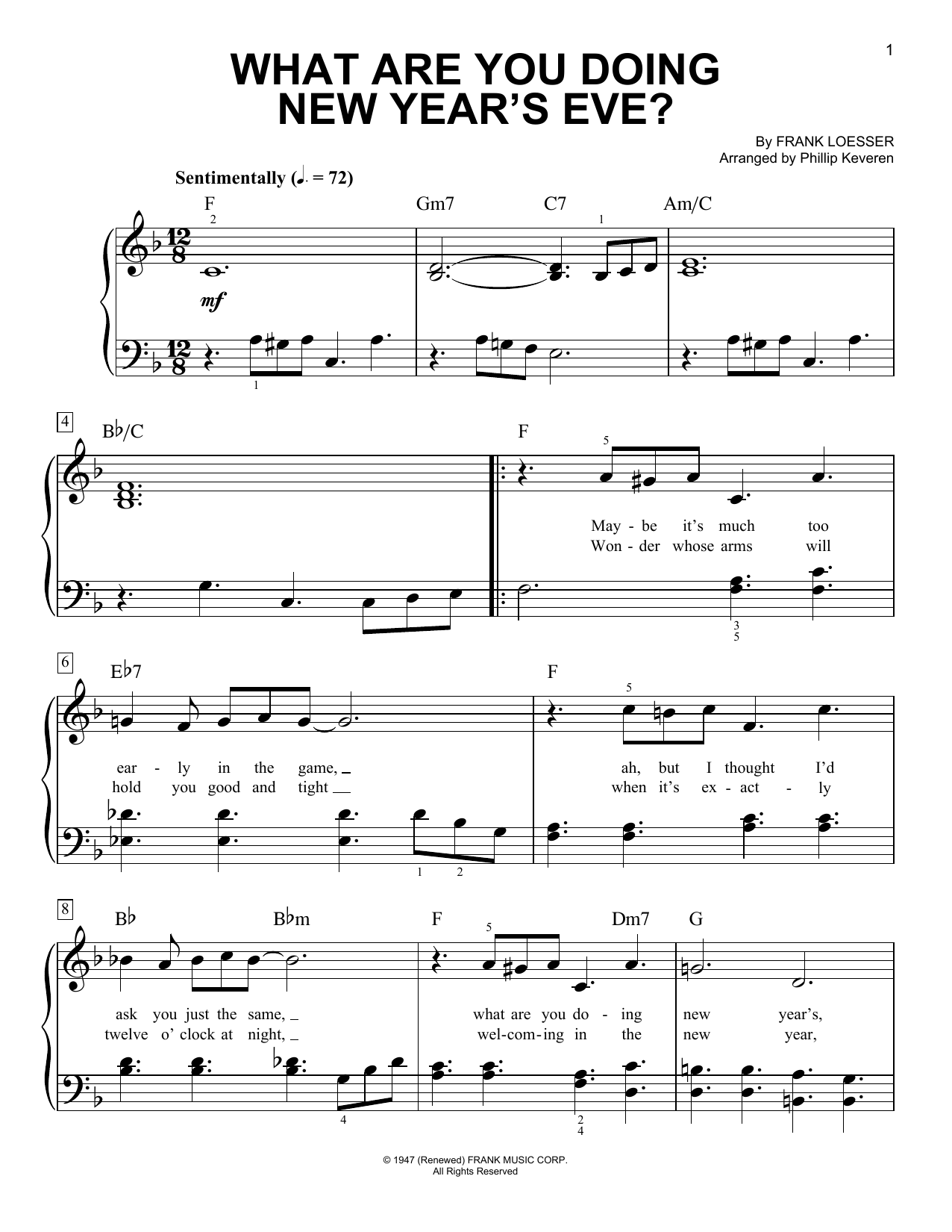 Frank Loesser What Are You Doing New Year's Eve? (arr. Phillip Keveren) Sheet Music