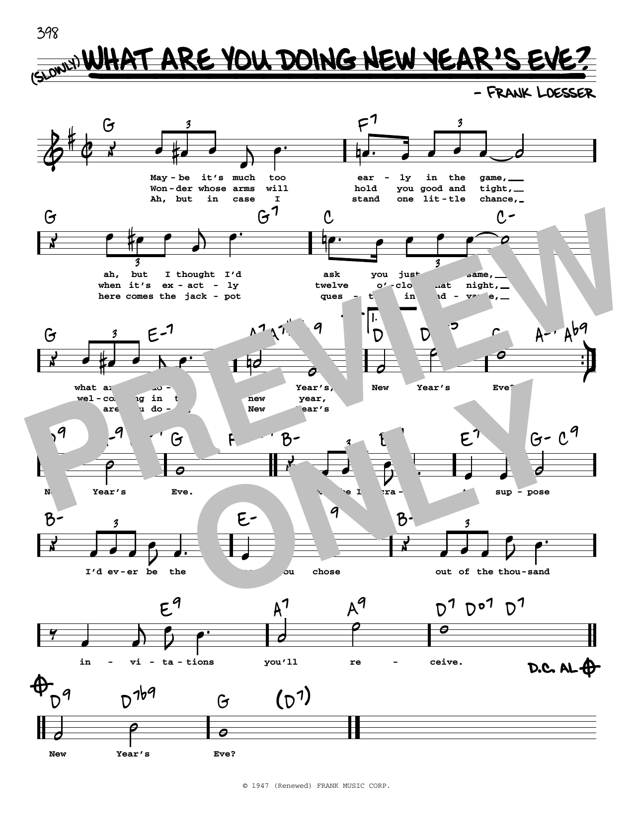 Frank Loesser What Are You Doing New Year's Eve? (High Voice) Sheet Music