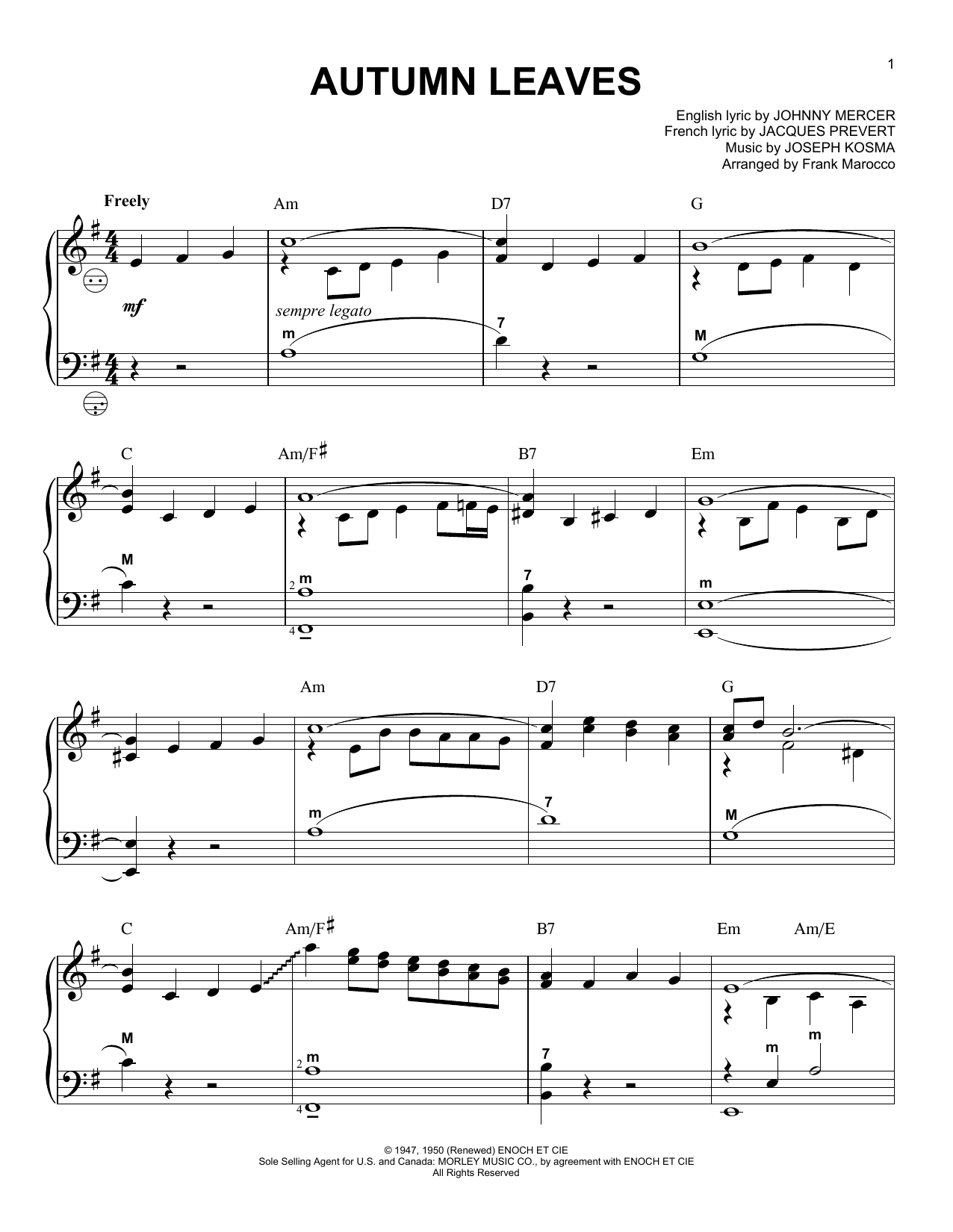 Frank Marocco Autumn Leaves Sheet Music
