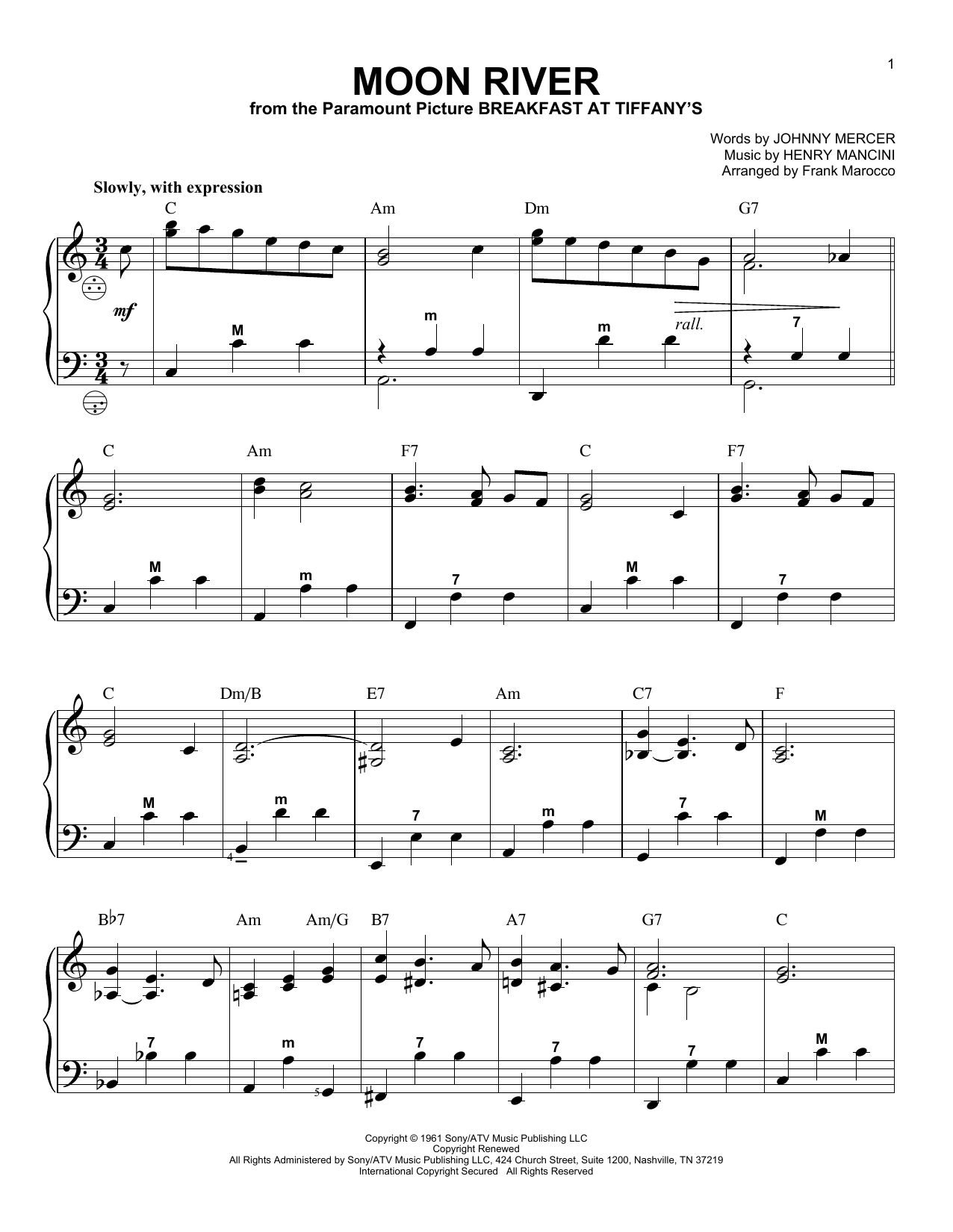 Frank Marocco Moon River Sheet Music