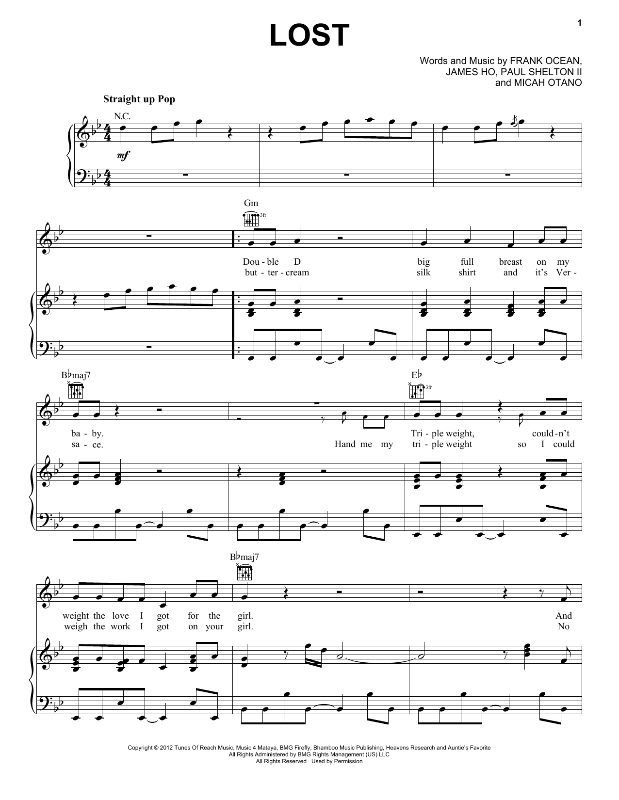 Frank Ocean Lost Sheet Music