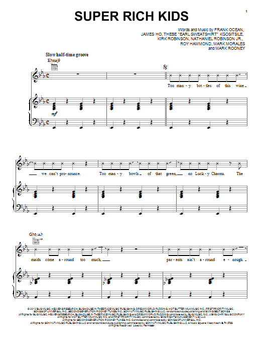 Frank Ocean Super Rich Kids Sheet Music