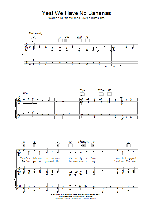 Frank Silver Yes! We Have No Bananas Sheet Music