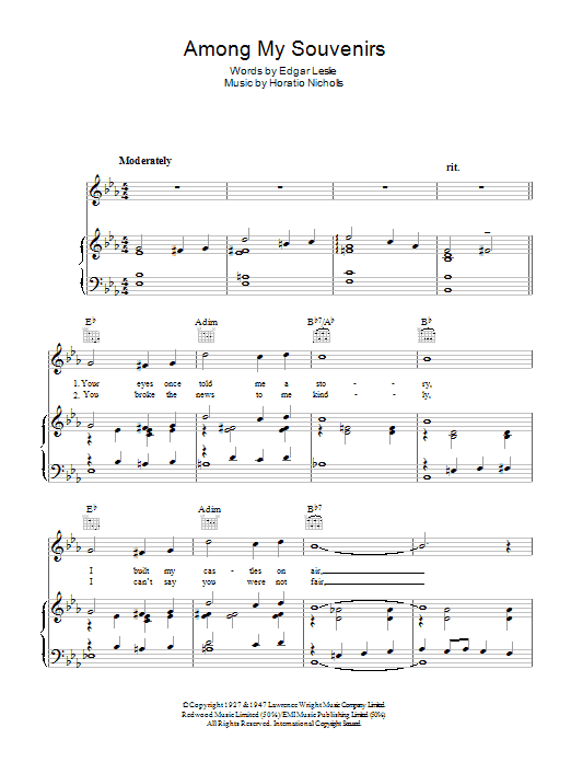 Frank Sinatra Among My Souvenirs Sheet Music