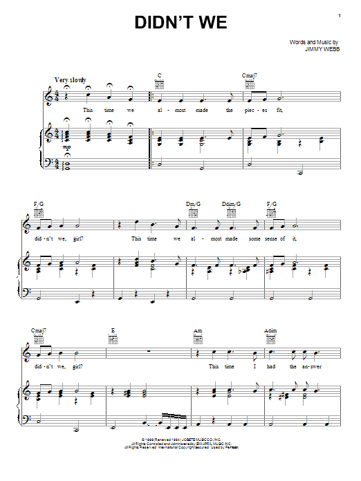Frank Sinatra Didn't We Sheet Music
