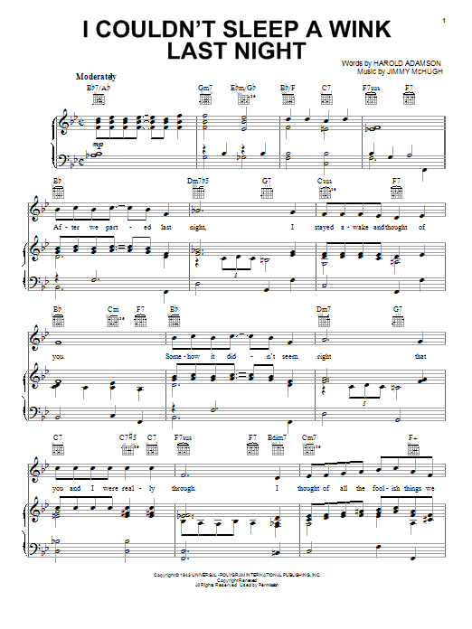 Frank Sinatra I Couldn't Sleep A Wink Last Night Sheet Music