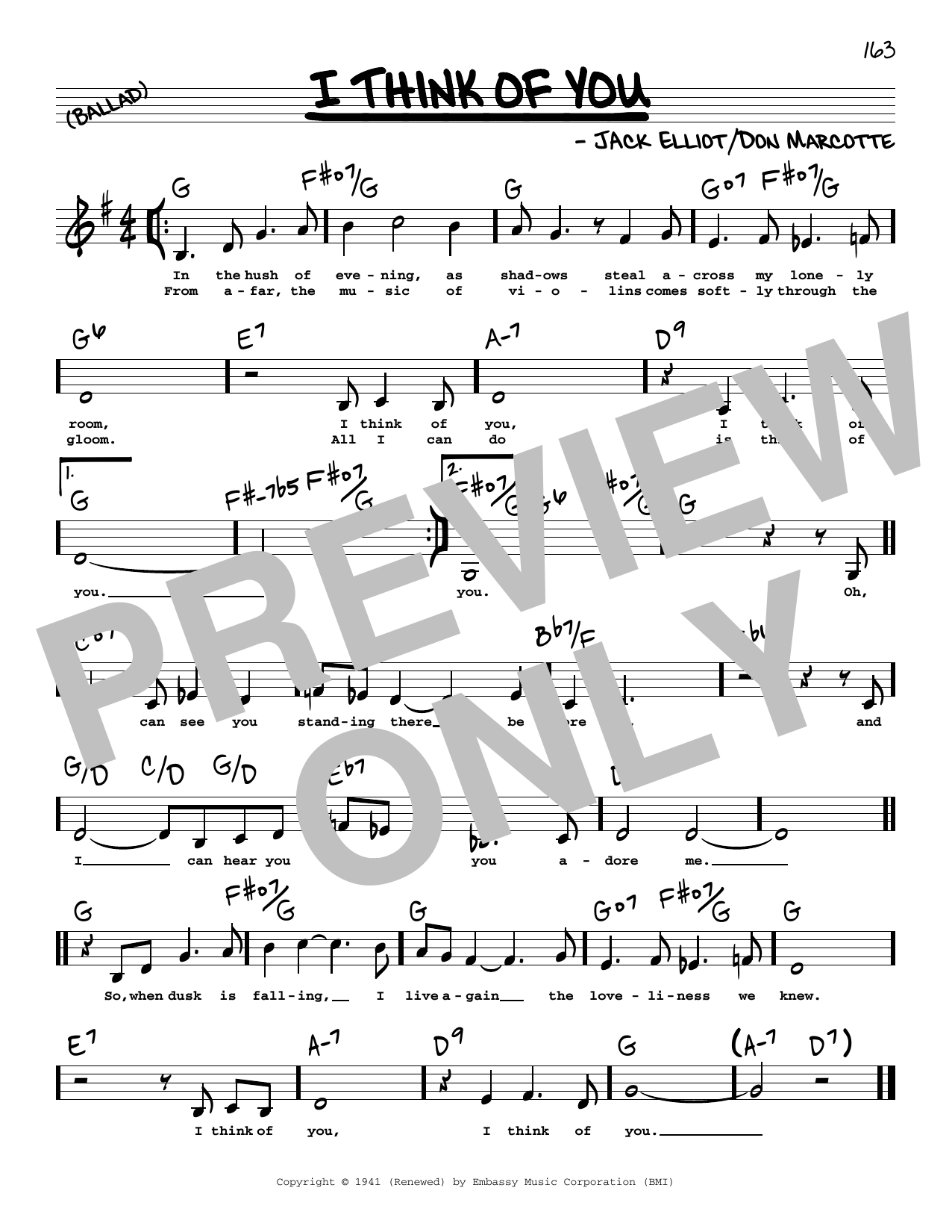 Frank Sinatra I Think Of You (Low Voice) Sheet Music