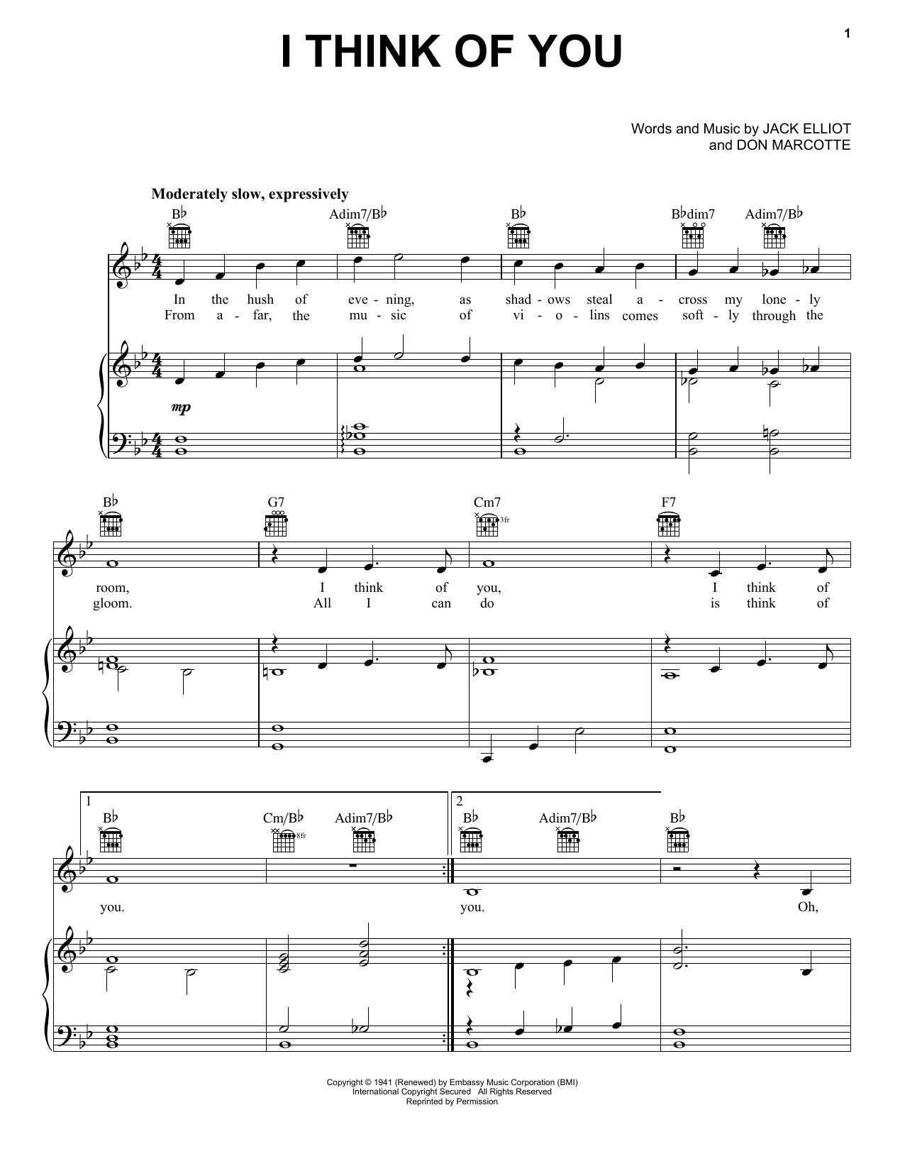 Frank Sinatra I Think Of You Sheet Music