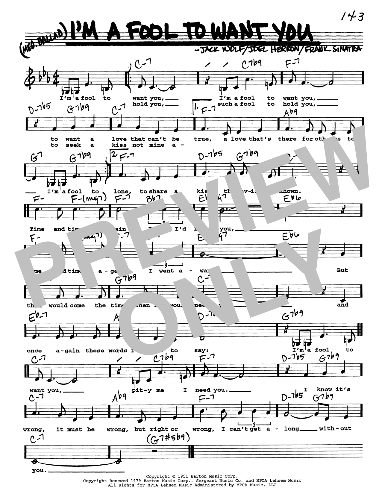 Frank Sinatra I'm A Fool To Want You (Low Voice) Sheet Music