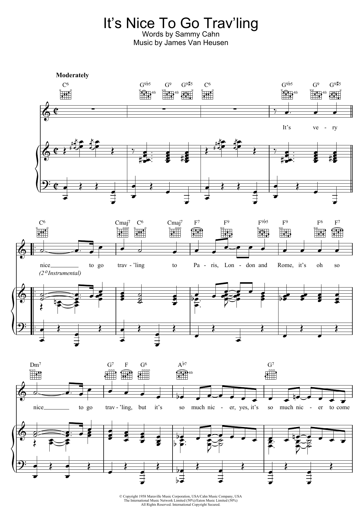 Frank Sinatra It's Nice To Go Trav'ling Sheet Music