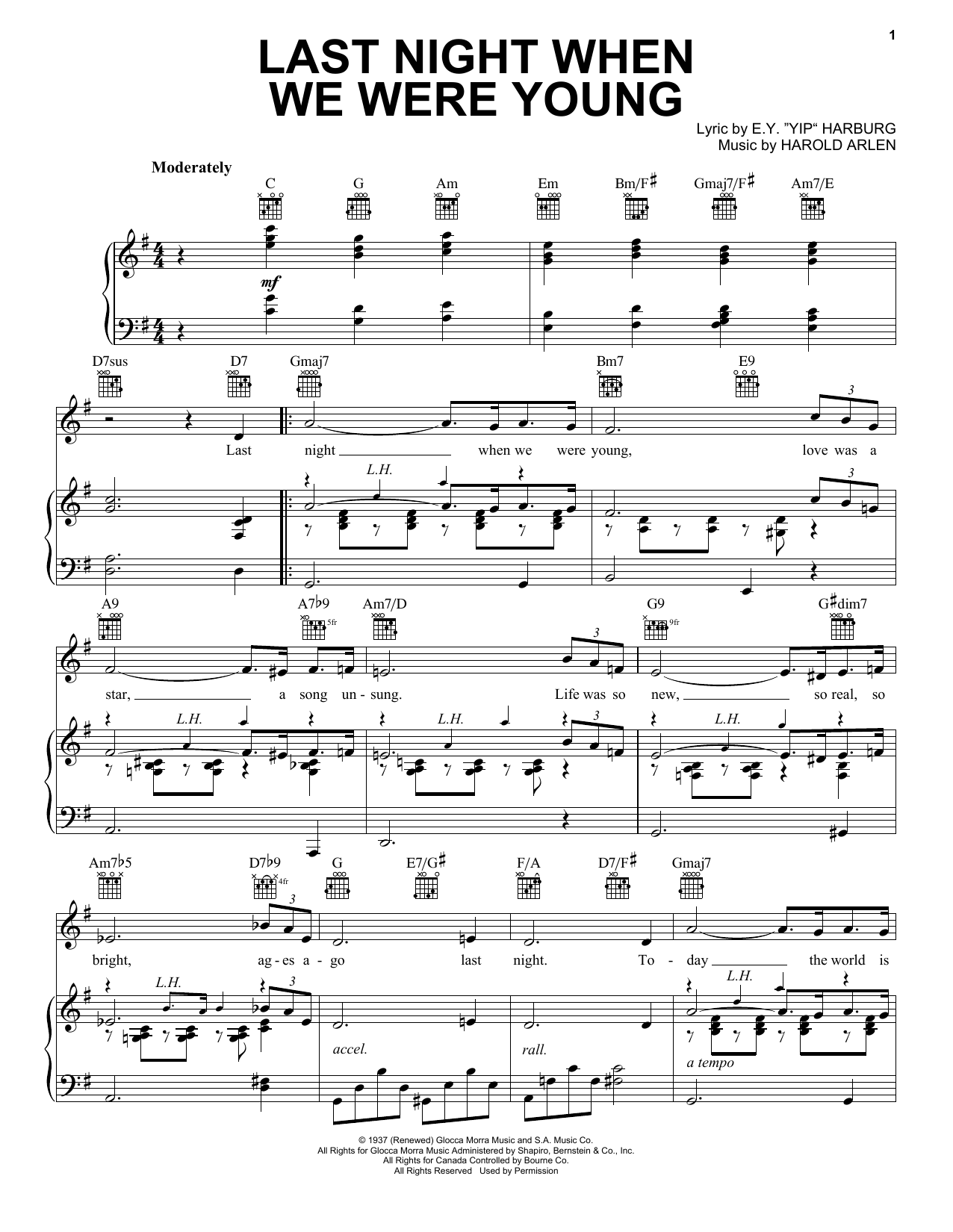 Frank Sinatra Last Night When We Were Young Sheet Music