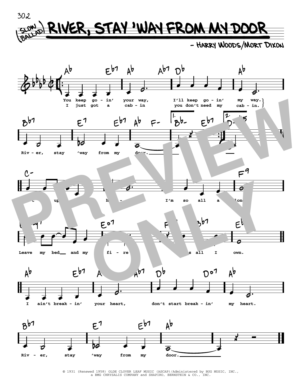 Frank Sinatra River, Stay 'Way From My Door (Low Voice) Sheet Music