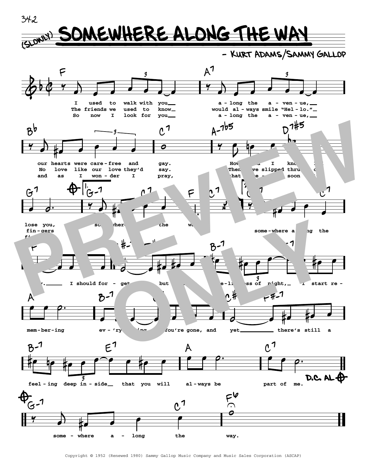 Frank Sinatra Somewhere Along The Way (High Voice) Sheet Music
