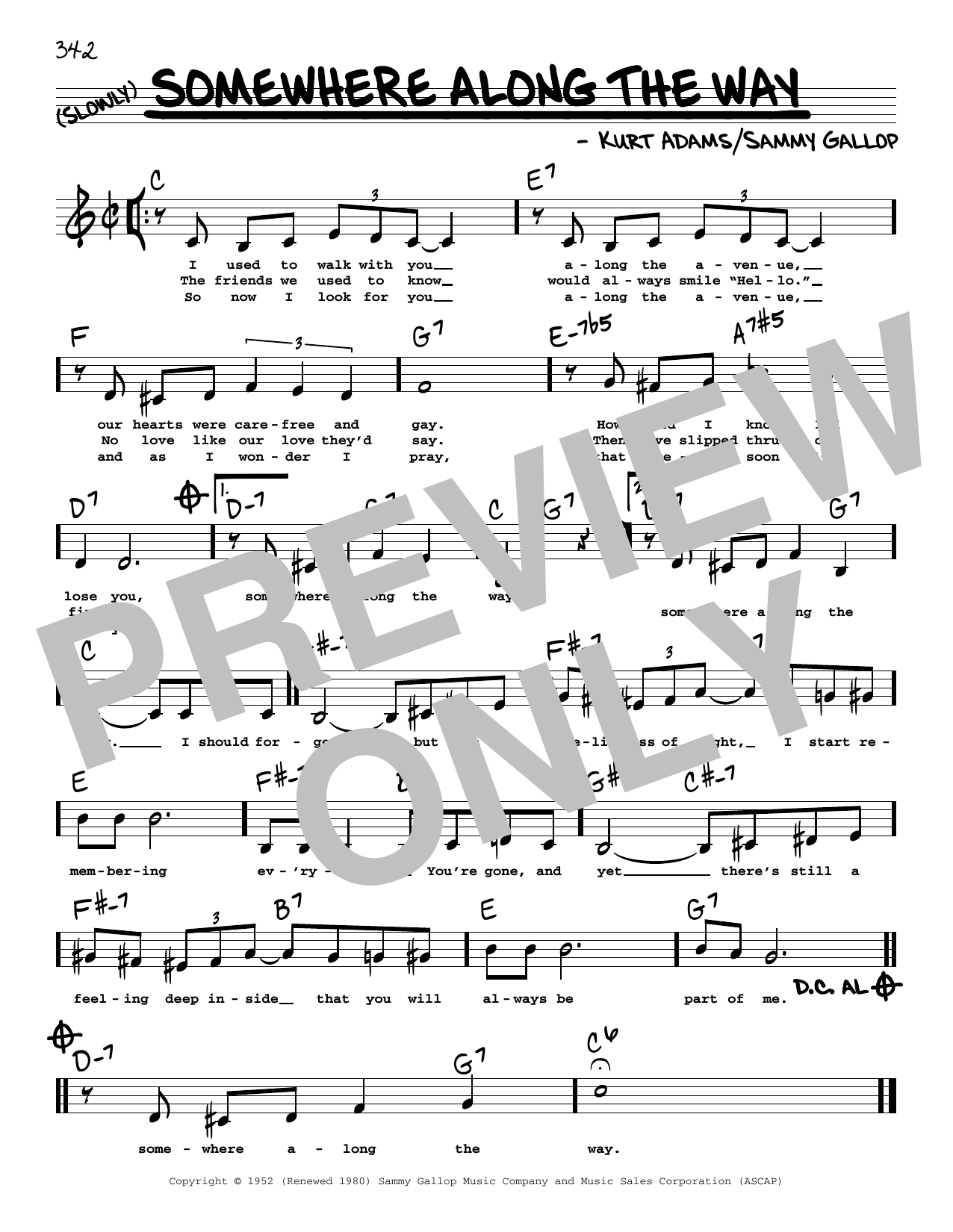Frank Sinatra Somewhere Along The Way (Low Voice) Sheet Music