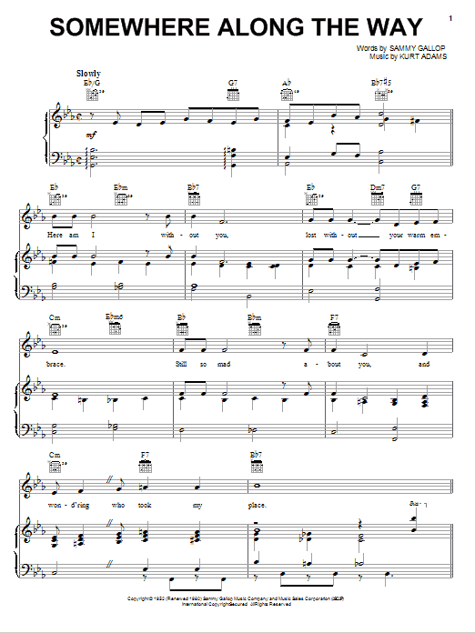 Frank Sinatra Somewhere Along The Way Sheet Music