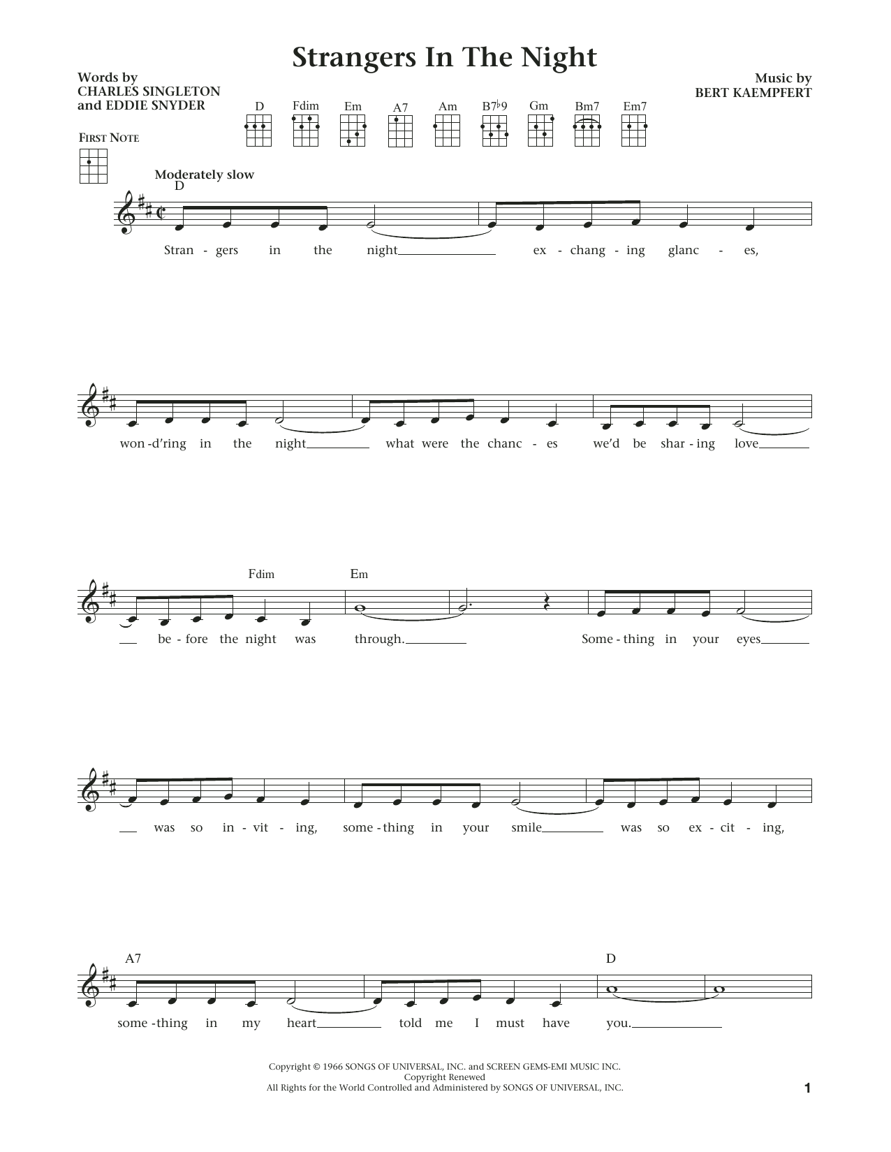 Frank Sinatra Strangers In The Night (from The Daily Ukulele) (arr. Liz and Jim Beloff) Sheet Music