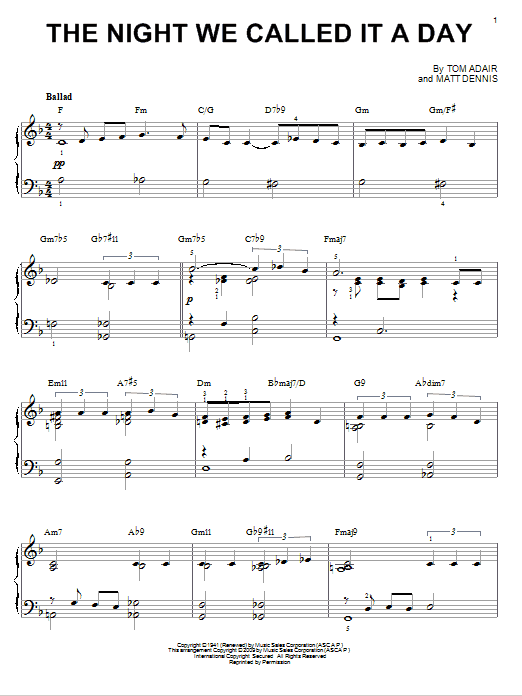 Frank Sinatra The Night We Called It A Day [Jazz version] (arr. Brent Edstrom) Sheet Music