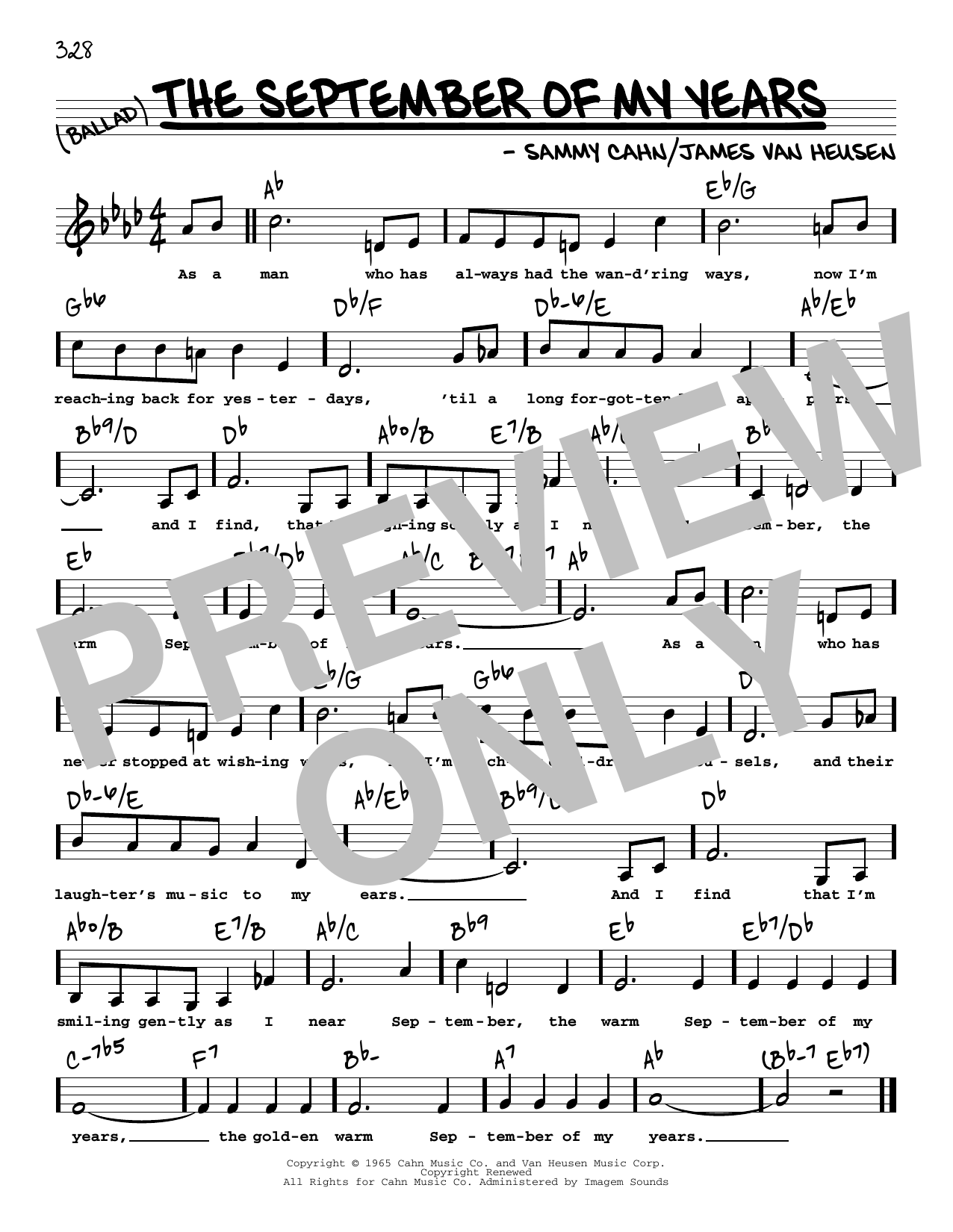 Frank Sinatra The September Of My Years (Low Voice) Sheet Music