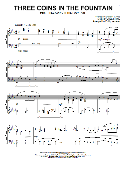 Frank Sinatra Three Coins In The Fountain (arr. Phillip Keveren) Sheet Music