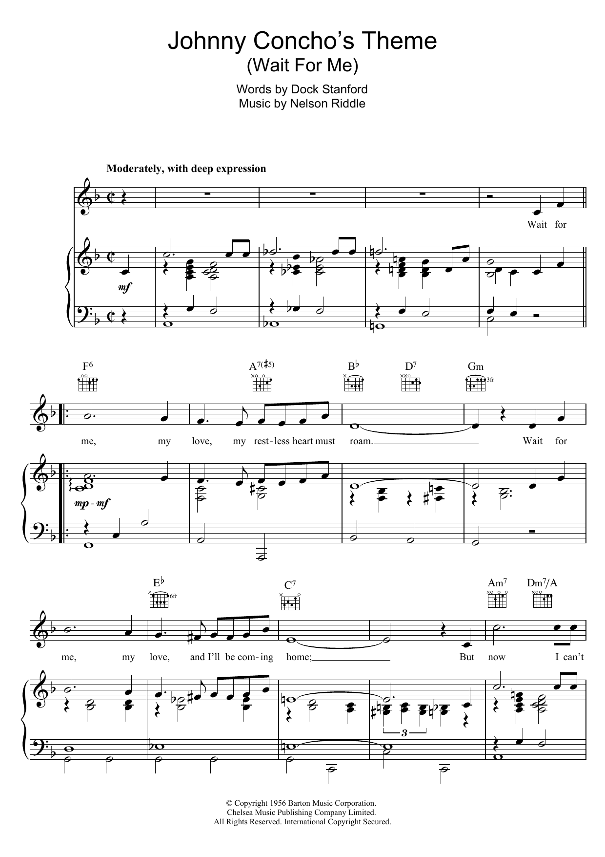 Frank Sinatra Wait For Me (Johnny Concho's Theme) Sheet Music