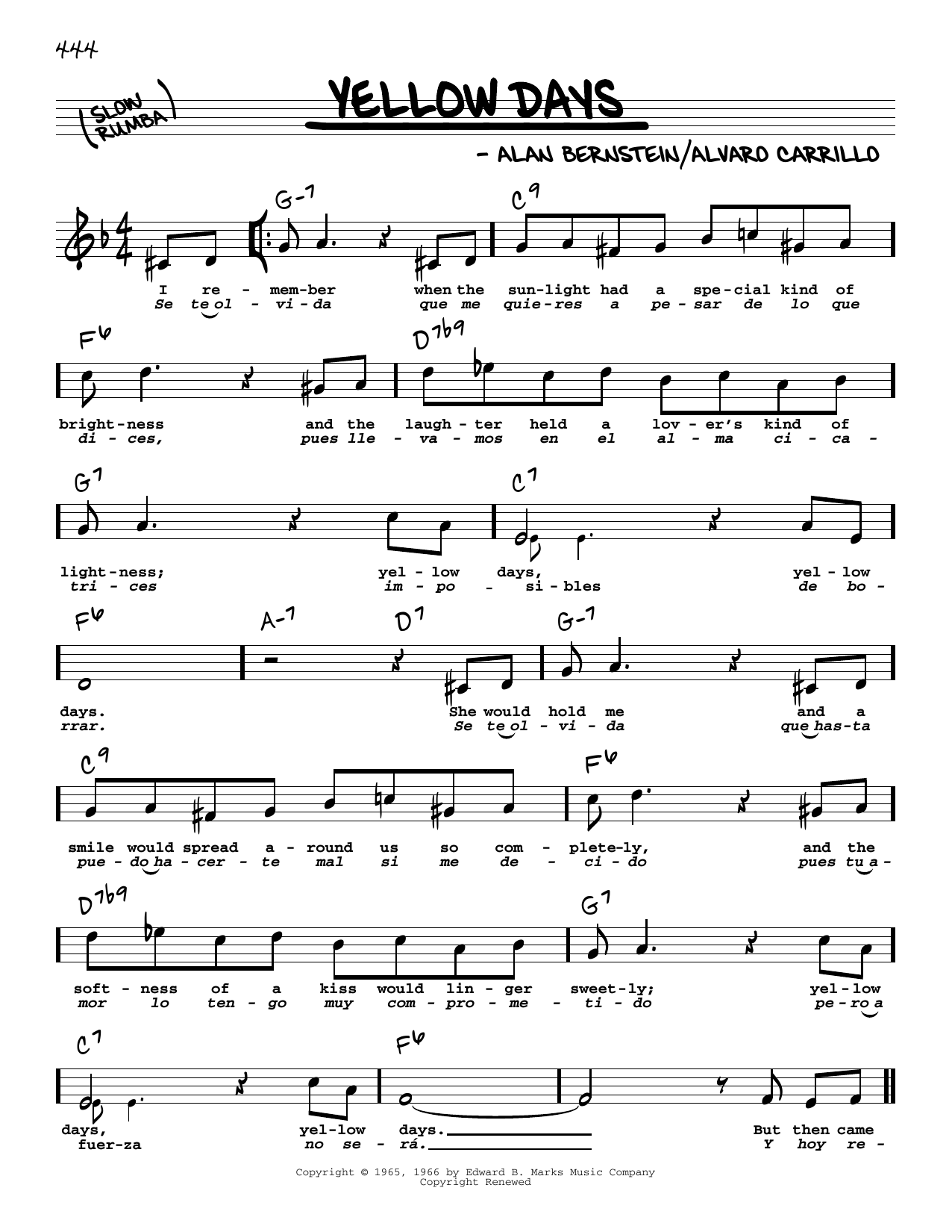 Frank Sinatra Yellow Days (High Voice) Sheet Music