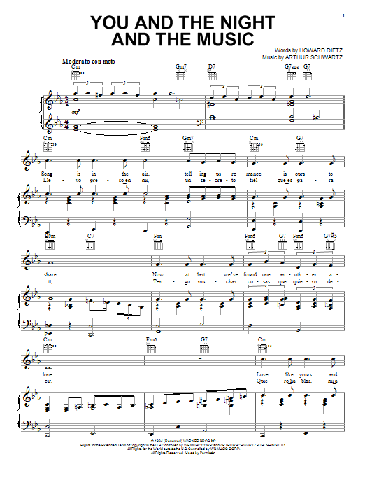 Frank Sinatra You And The Night And The Music Sheet Music