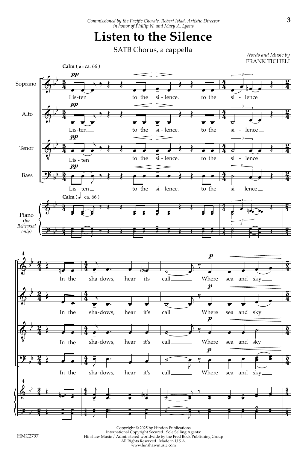 Frank Ticheli Listen to the silence Sheet Music