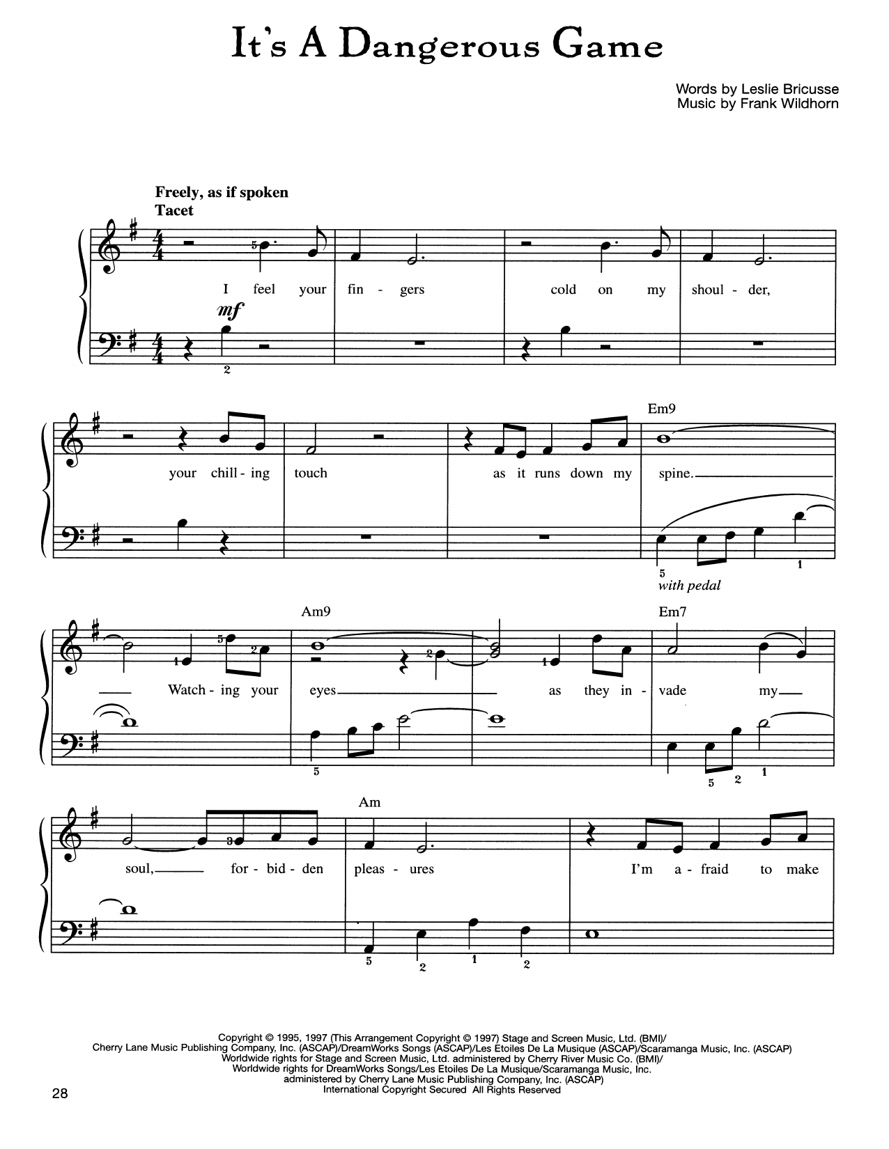 Frank Wildhorn It's A Dangerous Game Sheet Music