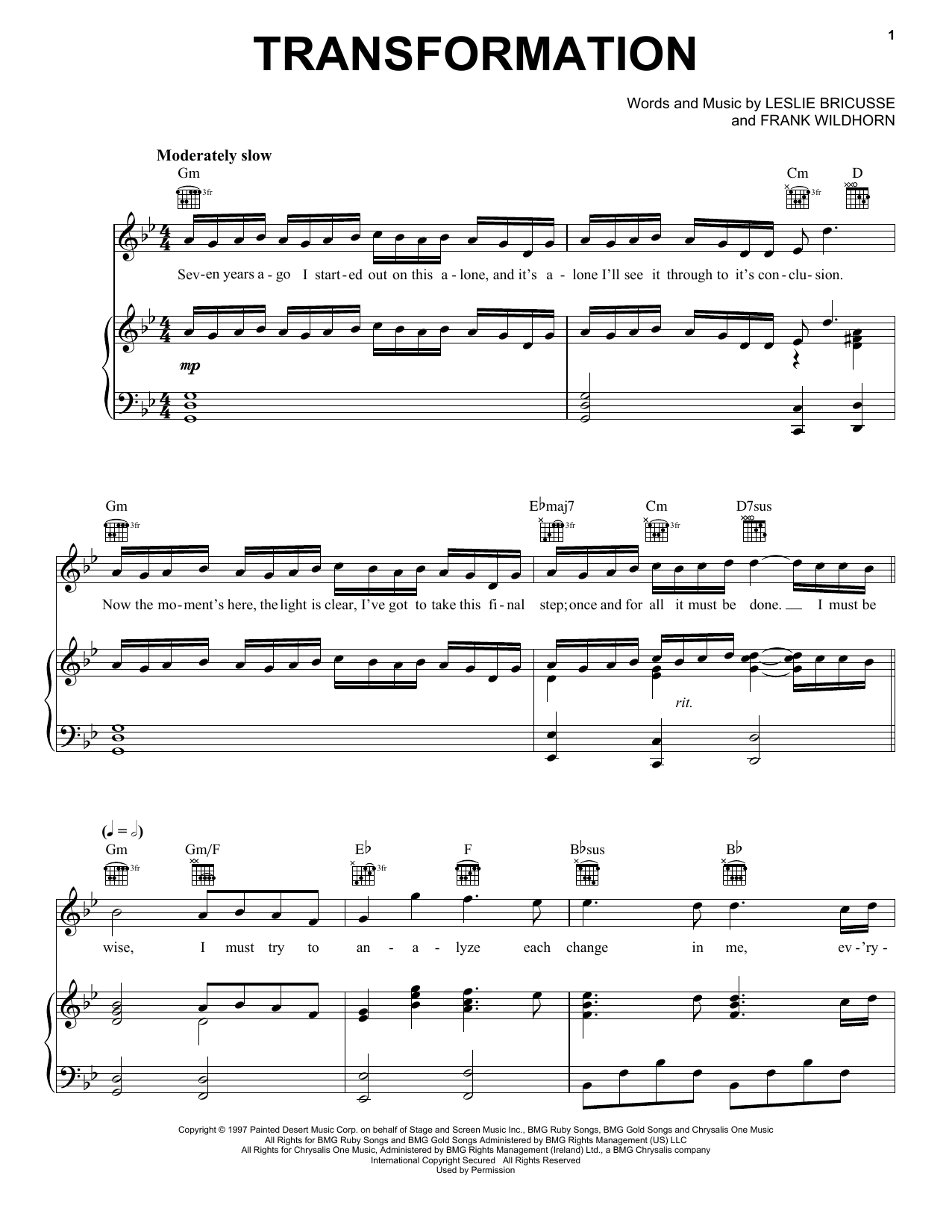 Frank Wildhorn Transformation Sheet Music