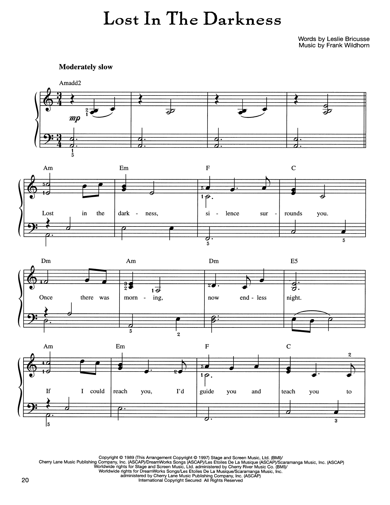 Frank Wildhorn Lost In The Darkness Sheet Music