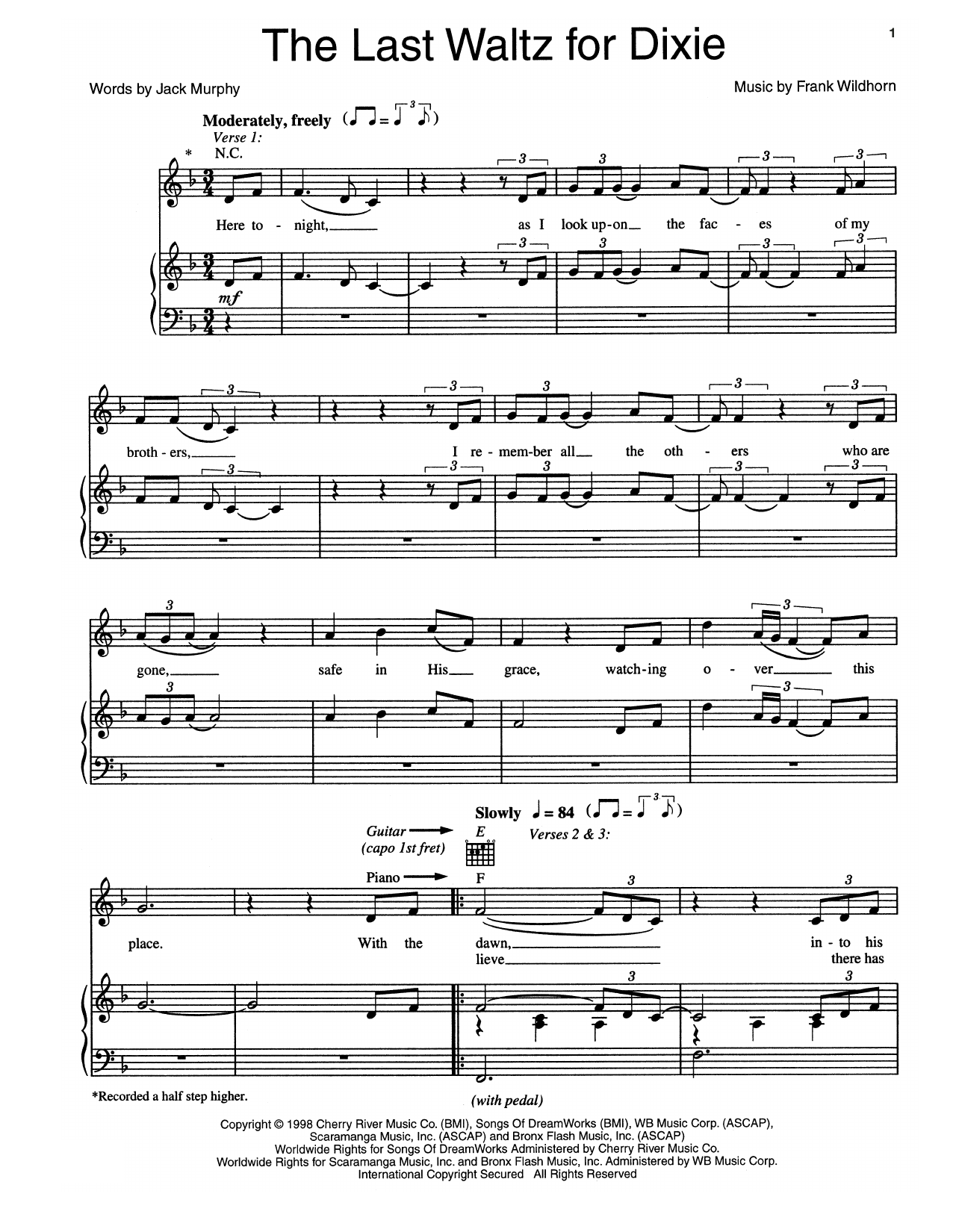 Frank Wildhorn The Last Waltz For Dixie Sheet Music