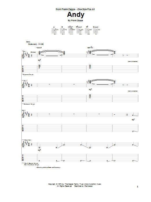 Frank Zappa Andy Sheet Music