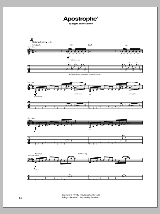 Frank Zappa Apostrophe' Sheet Music