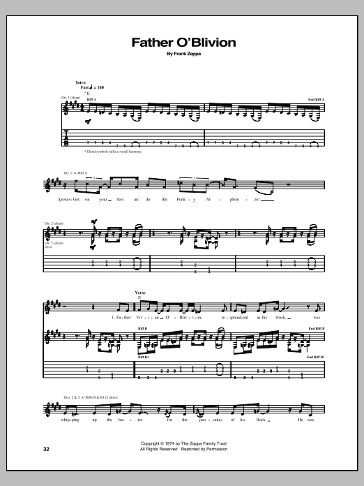 Frank Zappa Father O'Blivion Sheet Music