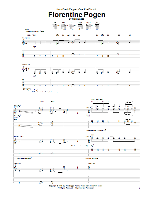 Frank Zappa Florentine Pogen Sheet Music