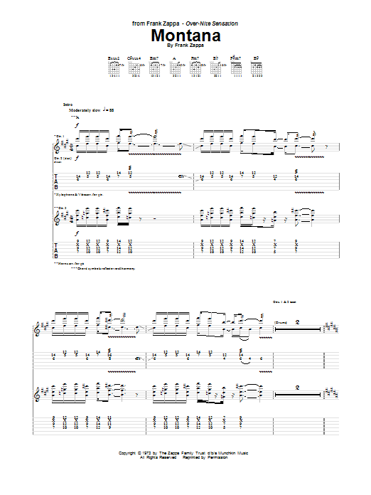 Frank Zappa Montana Sheet Music