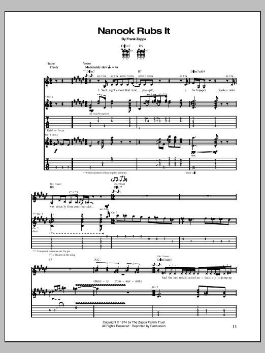 Frank Zappa Nanook Rubs It Sheet Music