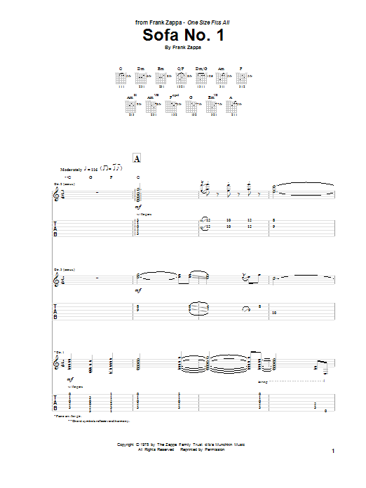 Frank Zappa Sofa No. 1 Sheet Music