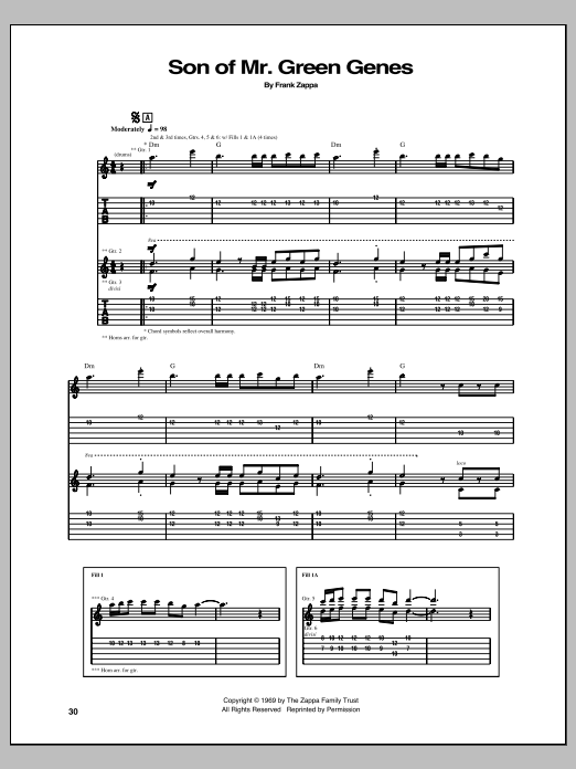 Frank Zappa Son Of Mr. Green Genes Sheet Music