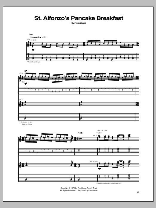 Frank Zappa St. Alfonzo's Pancake Breakfast Sheet Music