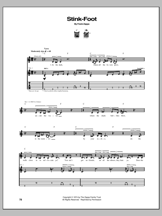 Frank Zappa Stink-Foot Sheet Music