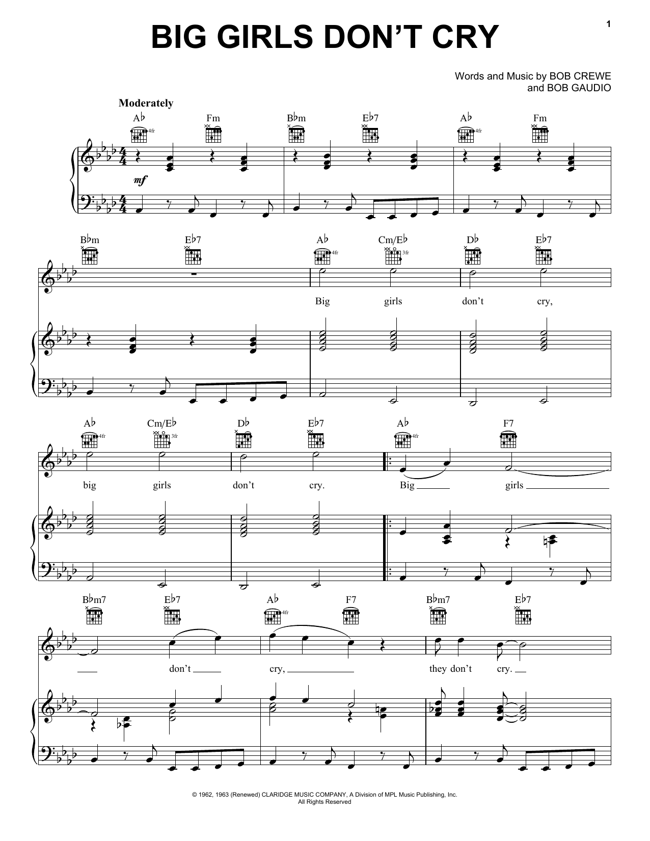Frankie Valli & The Four Seasons Big Girls Don't Cry Sheet Music