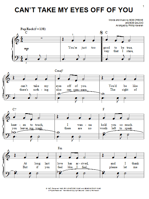 Frankie Valli & The Four Seasons Can't Take My Eyes Off Of You (from Jersey Boys) (arr. Phillip Keveren) Sheet Music