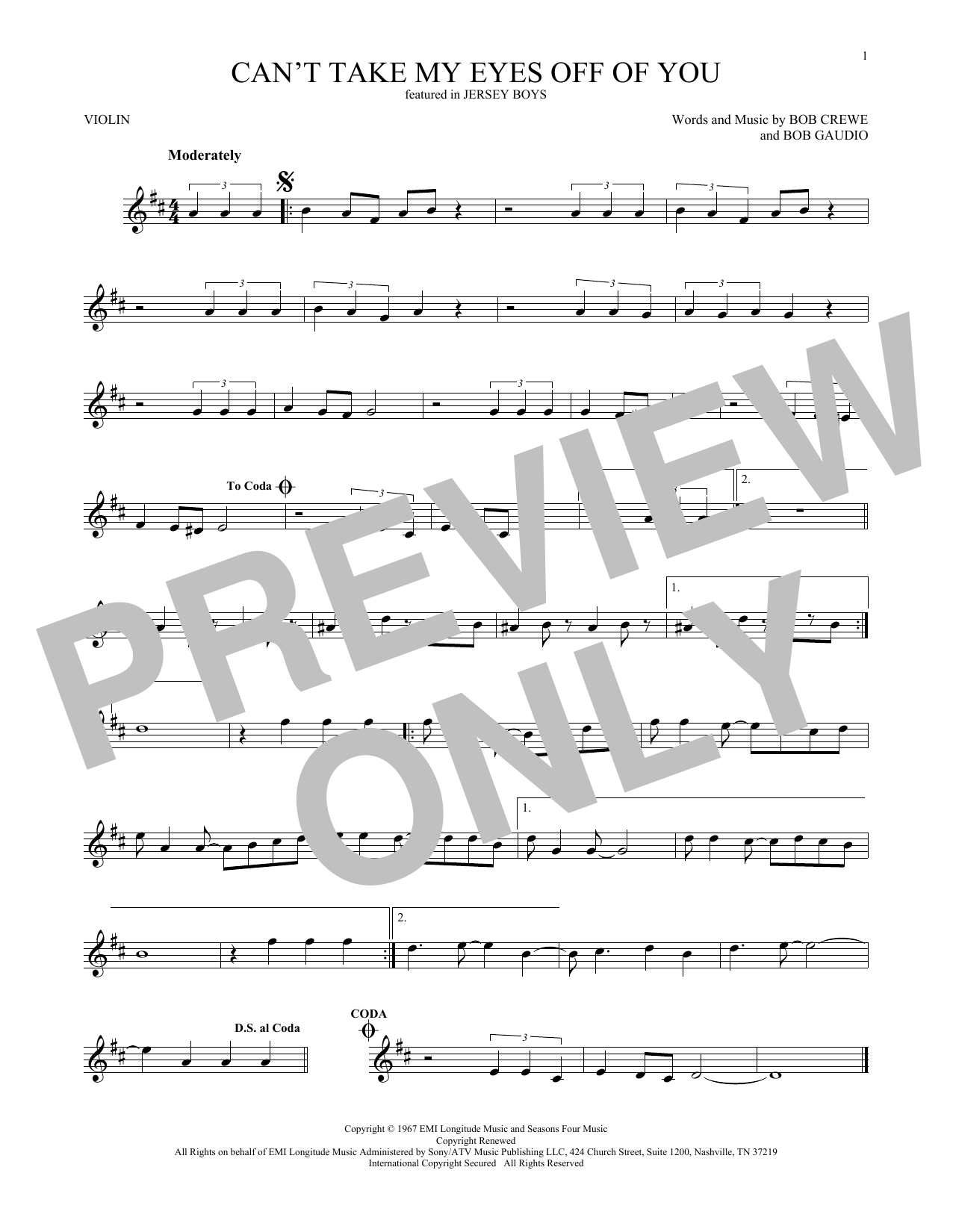 Frankie Valli & The Four Seasons Can't Take My Eyes Off Of You (from Jersey Boys) Sheet Music