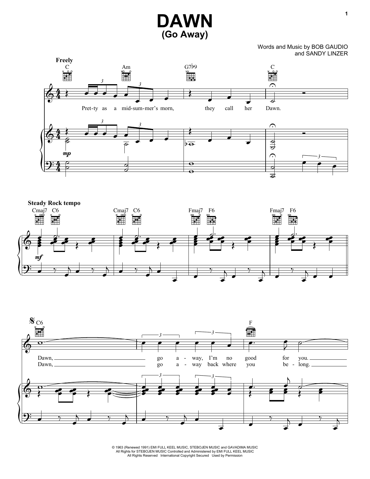 Franki Valli & The Four Seasons Dawn (Go Away) Sheet Music