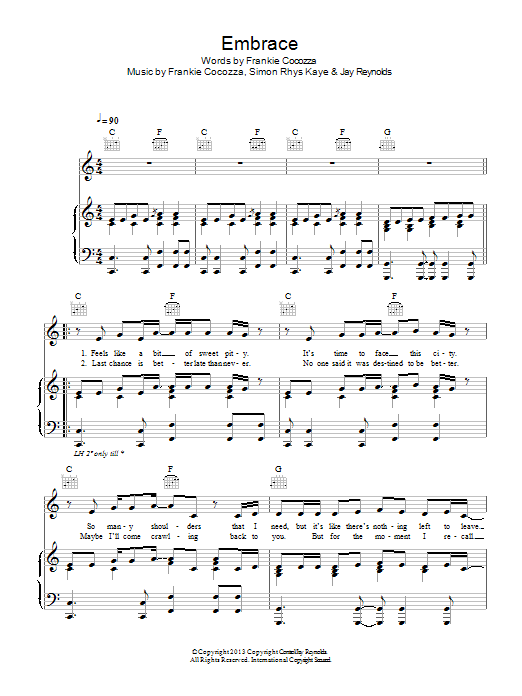 Frankie Cocozza Embrace Sheet Music