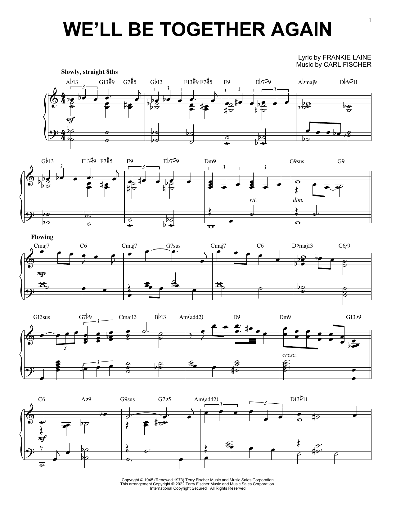 Frankie Laine We'll Be Together Again [Jazz version] (arr. Brent Edstrom) Sheet Music