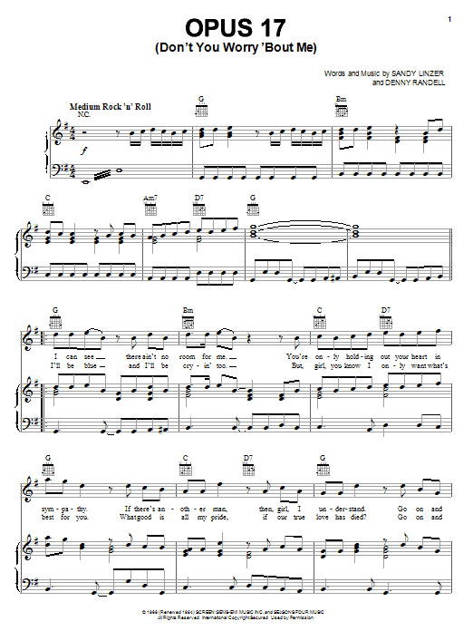 Frankie Valli & The Four Seasons Opus 17 (Don't Worry 'Bout Me) Sheet Music